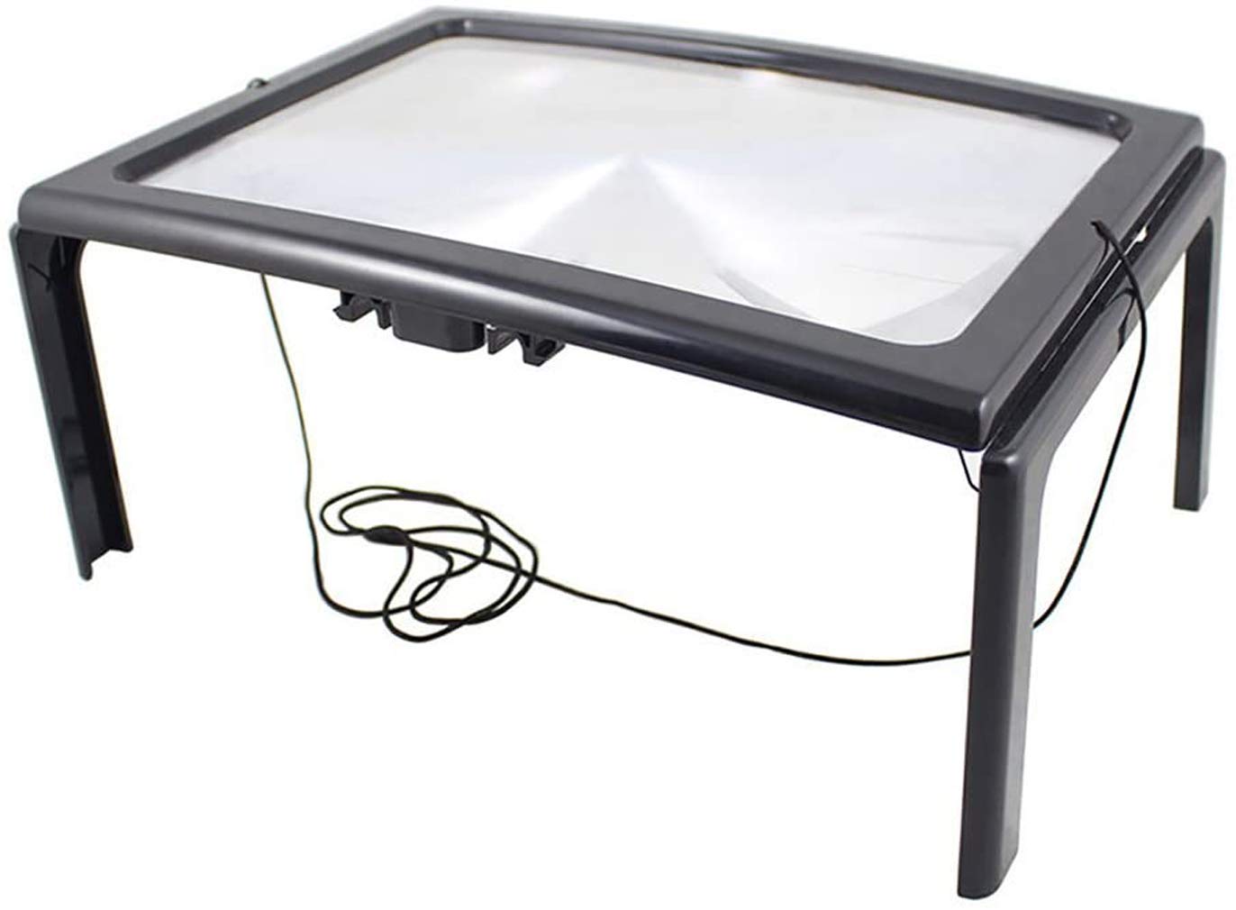 Large A4 Reading Magnifier with 4 LED Light,3X Full Page Magnifying Glass Foldable Desktop Stand Magnifier Hands-Free Rectangular Loupe Reading Aid for Seniors Low Vision Aging Eyes