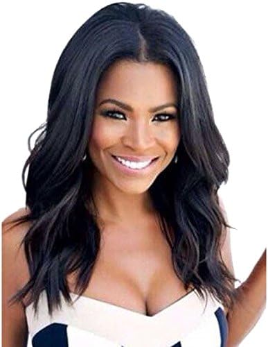 QianBaiHui 20inches Lace Front Wigs for Black Women - African American Women Wigs Medium Length Black Natural Heat Resistant Synthetic Hair Fashion Wigs