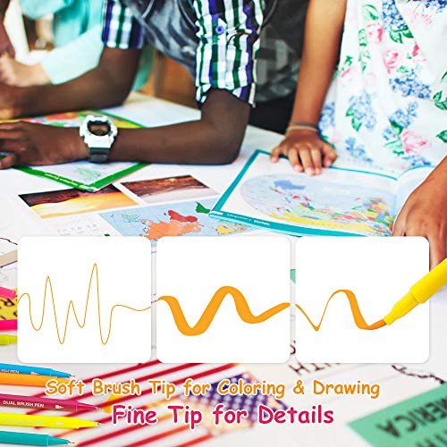 Dual Tip Brush Pen Art Markers, Calligraphy Brush Pens for Lettering, 24 Pack Brush and Fine Tip Markers for Coloring Books Sketching Bullet Journaling