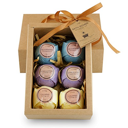 Bath Bombs - Hand Selected Ultra Spa Fizzies w/ Lavender, Orange, and Eucalyptus Essential Oils Natural Ingredients for Lush, Calming Relaxation in a Box, Shea Butter Moisturizing Dry Skin 6 Count