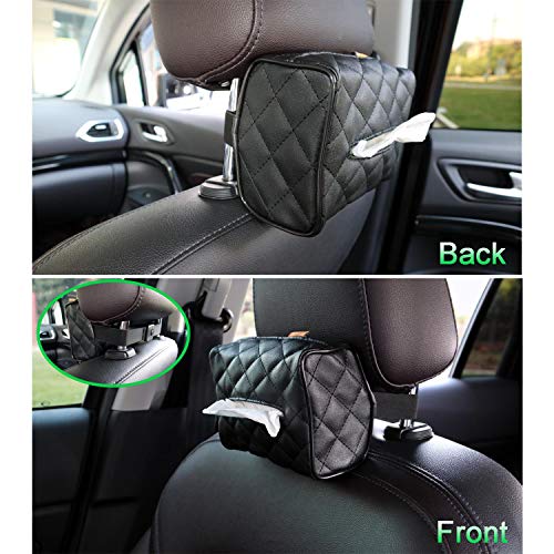 AMEIQ Car Armrest Cushion Pad, Tissue Holder and Paper Napkin Box, Center Console Mat, Seat Box Cover Protector, PU Leather Universal Fit, Black