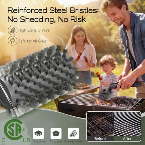 Electric Grill Brush, Cordless BBQ Grill Cleaner for Burnt-On Food, Safe Bristle-Free Electric Grill Cleaning Tool for Outdoor Grills