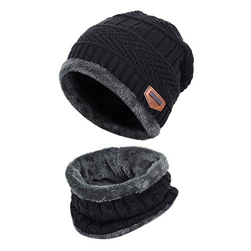 PGXT Beanie Hat Scarf Set Winter Warm Fleece Lined Skull Cap and Scarf For Men Women (Black)