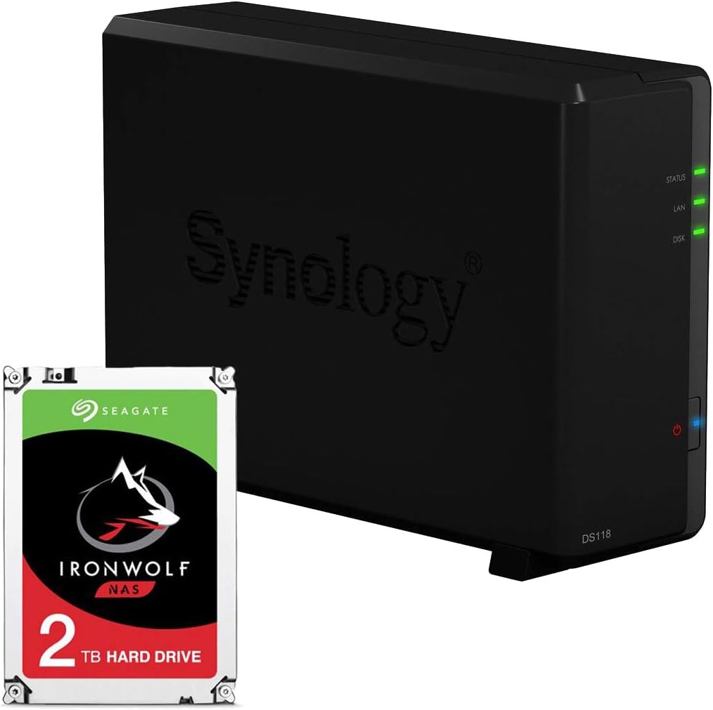 Synology DS118 1-Bay DiskStation Bundle with a 2TB Seagate Ironwolf NAS Drive Fully Assembled and Tested by CustomTechSales