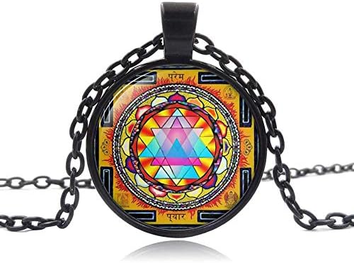 Sri Yantra Pendant Necklace Sacred Geometry Jewelry, Sri Yantra Jewelry Vintage Charm Jewelry Glass Photo Jewelry