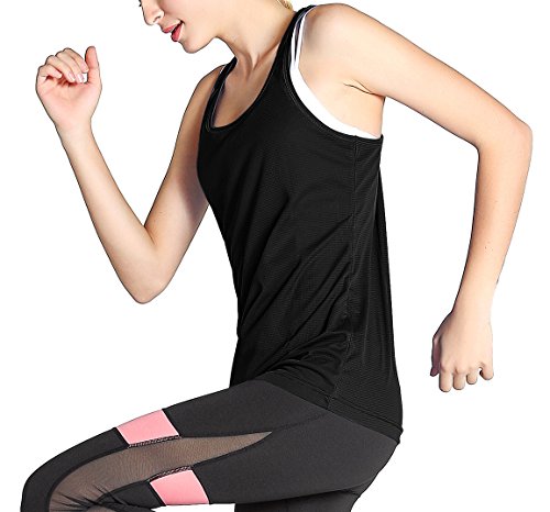 Fastorm Women's 2 Pack Running Tank Tops for Women Active Racerback Dry Fit Tank Top Black-Neon Green M