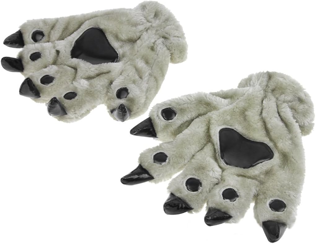 Ylucky Unisex Thick Animal Costume Dinasour Cat Paw Claw Wolf Gloves Winter Warm Plush Hand Gloves Cute Mittens Padded Hand Warmer for Halloween Cosplay Party Fancy Dress Grey - Image 5