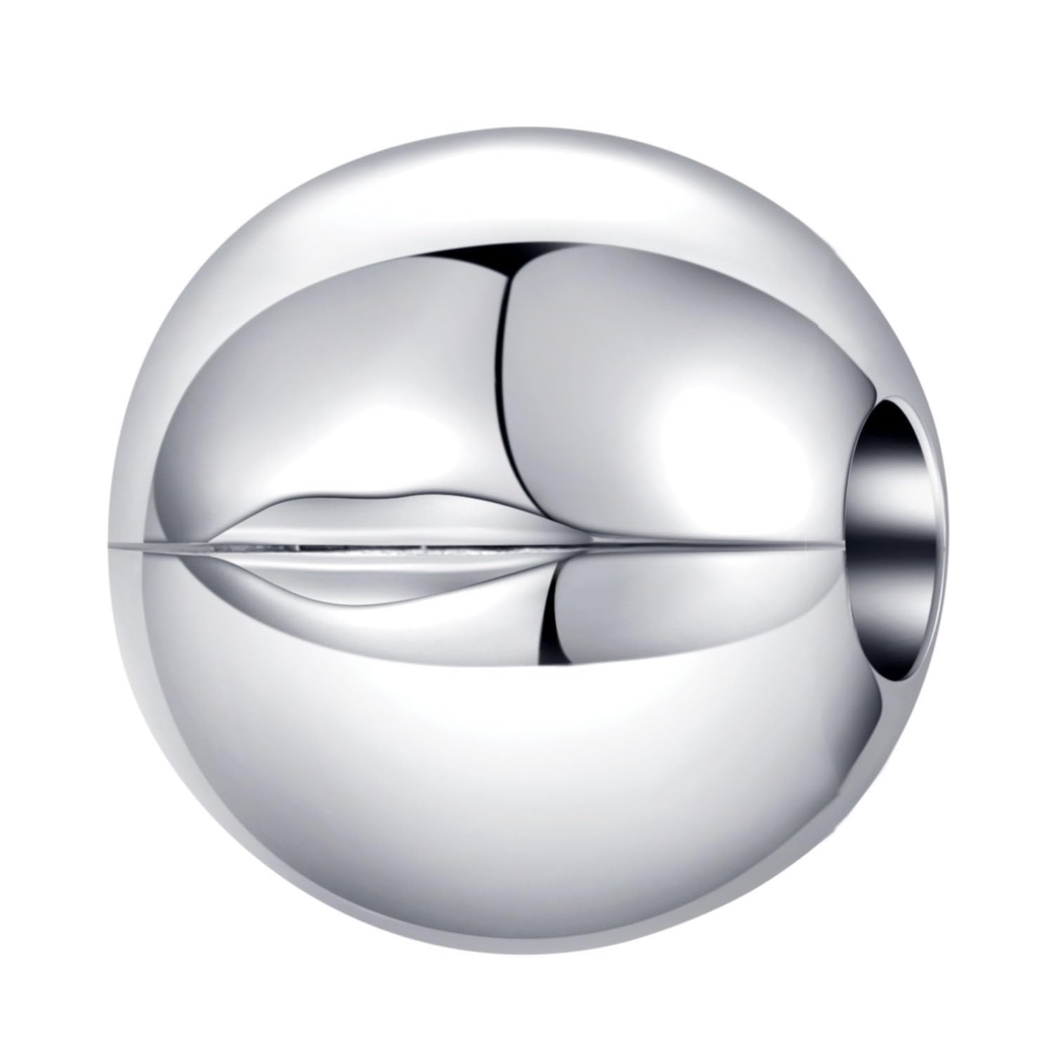 Round Clip Stopper 925 Sterling Silver Spacer Charm for Pandora Bracelet (Silver)