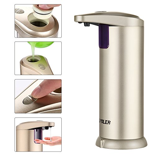 LPOLER Soap Dispensers, 280ML Automatic Touchless Stainless Steel Soap Dispensers Lotion Dispensers, IR Infrared Motion Sensor Hand Free Dish Soap for Kitchen and Bathroom [Upgraded] - Thumbnail 2