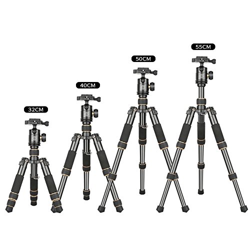 QZSD Q166A Aluminum Alloy Tripod 21.6 Inch Desktop Light Weight Monopod with Ball Head 1/4 Quick Release Plate for DSLR Camera
