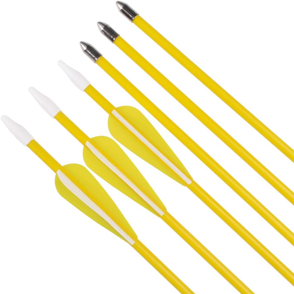 Elong Fiberglass Arrows Archery 26 Inch Yellow ShootingTargeting Recurvebow for Youth Kids Children Beginner Safe Point(12pcs) : Sports & Outdoors