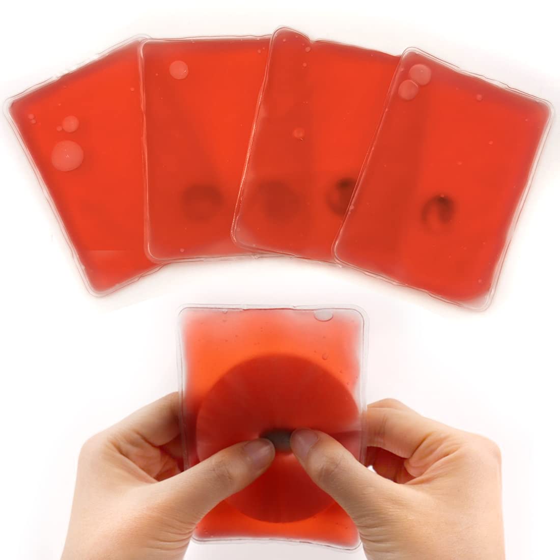 Reusable Pocket Hand Warmers, Click Activated Instant Heat Packs, Snap It Hot/Cold Gel Heating Pad for Pain Relief, Sore Muscles, Stiffness, Aches, Instant Hot Pad, Hot Compress (Large RED 4PCS)