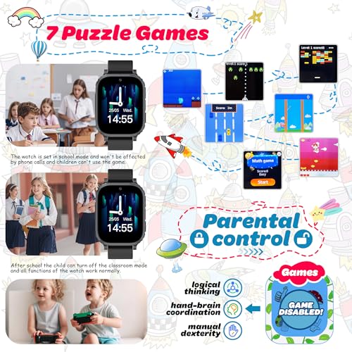 4G Children's Smartwatch, Children's Smartwatch with GPS and Calls, Telephone, Video Call, SOS, Voice Chat, Class Mode, Game, IP68, Alarm Clock, GPS Watch Children Gift Birthday Boy Girl Student