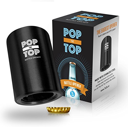 Pop-the-Top Automatic Beer Bottle Opener (Black) - Great gift - Bottle cap collector best find! Push down & cap pops off. No bending or damage to caps.