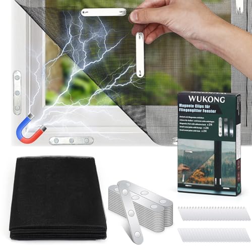 Wukong Set of 2 Magnetic Window Mosquito Nets 150 x 130 cm Cut to Size - 24 Magnets Included, Easy Assembly Without Drilling, Reusable, Insect Protection Indoor/Outdoor