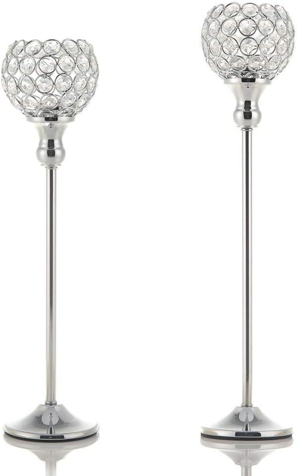 VINCIGANT Modern Silver Crystal Candle Holders/Decorative Candle Lanterns for Anniversary Celebration,Dining Room Coffee Table Decorative Centerpiece/Housewarming Gifts,Set of 2: Home & Kitchen
