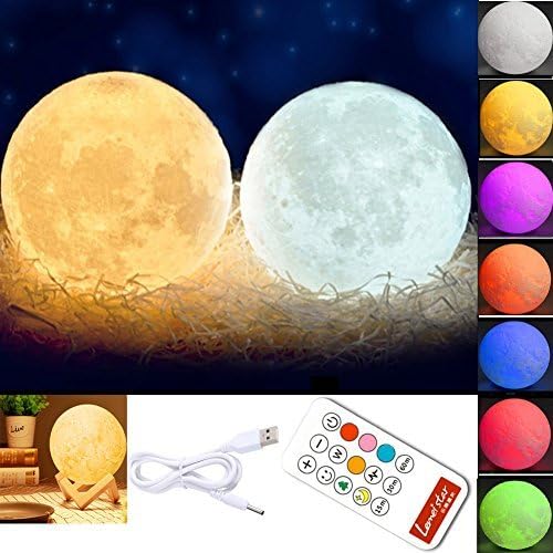Global-Store 3D Moon Lamp Baby Night Light Remote Control, White and Warm White with Adjustable 7 Colors Rechargeable and Timer(5.9Inch)