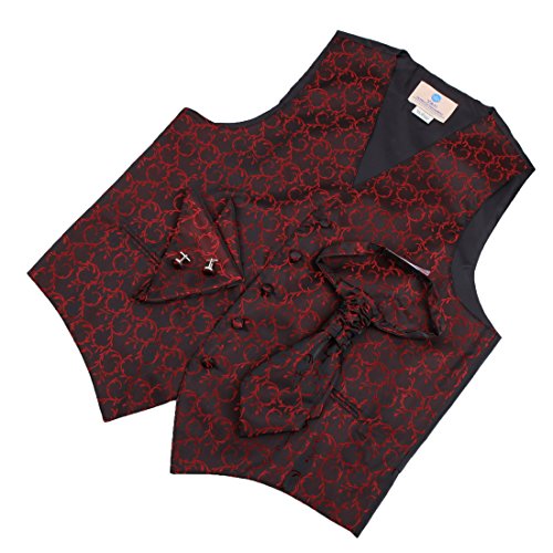Red patteren Dress Vest Formal Vest for Wedding Gift Set Match Tuxedo Vests ,cufflinks, hanky and Ascot Tie for Tuxedo Y&G VS2026-M Medium Red