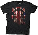 Doctor Who Glowing Tardis Union Jack Men's Tri-blend Black T-Shirt L