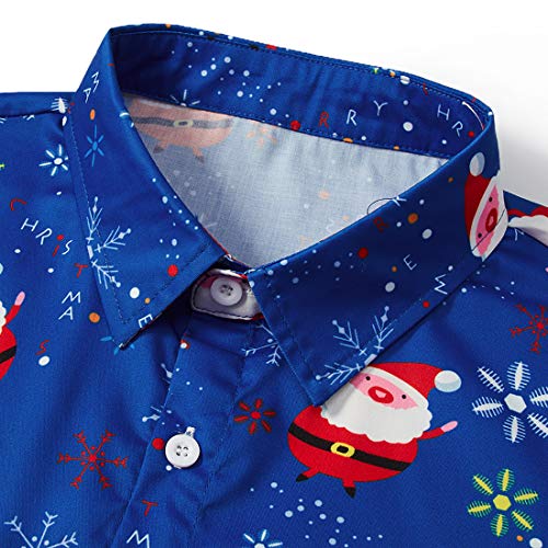 RAISEVERN Männlich Hawaiihemd Phantasie Neuheit Santa Schneemann Muster Langarm Shirts Schneeball Gedruckt Tops Blusen für Brothers Daddy\'s