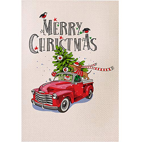Merry Christmas Garden Flag Red Truck Vintage Tree - Home Xmas Quote House Yard Flag Pickup - Double Sided Burlap Rustic Winter Garden Yard Decorations, Vintage Seasonal Outdoor Flag 12 x 18 Holiday