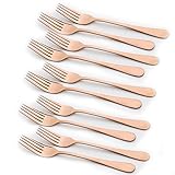 Sherily 10-Pieces Dinner Forks Set, 7-Inch Rose Gold Reusable Metal Stainless Steel Extra-Fine Table Dinner Forks