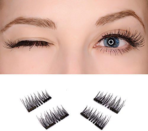 Hawkko New Easy To Wear 3D Magnetic False Eyelashes 1 Pair (4 Piece) Double Magnet Full Strip Magnetic Soft Hair Reusable Fake Eye Lashes Extension Kit