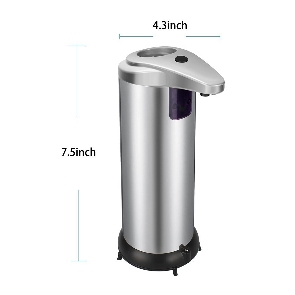 Fun Sponsor Automatic Soap Dispenser, 250ML Stainless Steel Touchless Liquid Sensor Soap Dispenser Soap Holder Hand Free with Waterproof Base for Kitchen Bathroom (Silver)