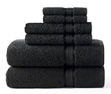 COTTON CRAFT Ultra Soft 6 Piece Towel Set Black, Luxurious 100% Ringspun Cotton, Heavy Weight & Absorbent, Rayon Trim - 2 Oversized Large Bath Towels 30x54, 2 Hand Towels 16x28, 2 Wash Cloths 12x12