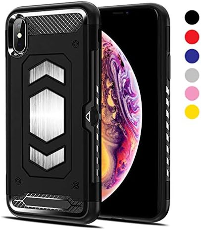 iPhone Xs/iPhone X Case [Gun Metal Series] Heavy Duty Protector [Wireless Charging Ready]+[Magnetic Car Mount Ready] with Slim Card Holder (Wallet), (Black) by Jazliv