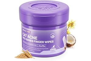 HICC PET Cat Chin Acne Finger Wipes – Gentle Enzyme Complex Care for Feline Acne & Blackheads, Vet Recommended Daily Chin Cleaning Wipes, No-Rinse Natural Formula
