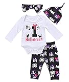 Unisex Baby Boy Girl My First Halloween Print Long Sleeve Romper Pant Leggings Headband Hat Clothes Set (tag: 70/ 0-3 Months, White)