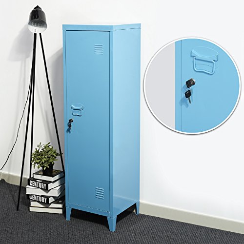 HouseinBox High Standing Locker Organizer File Storage Chest Metal Cabinet 1 Door 3 Shelves Lockable Unit Home,Office Use, Blue - Thumbnail 4