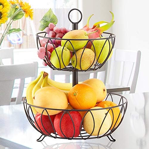 Fruit Basket Stand, 2 Tier Metal Fruit Bowl Vegetables Organizer