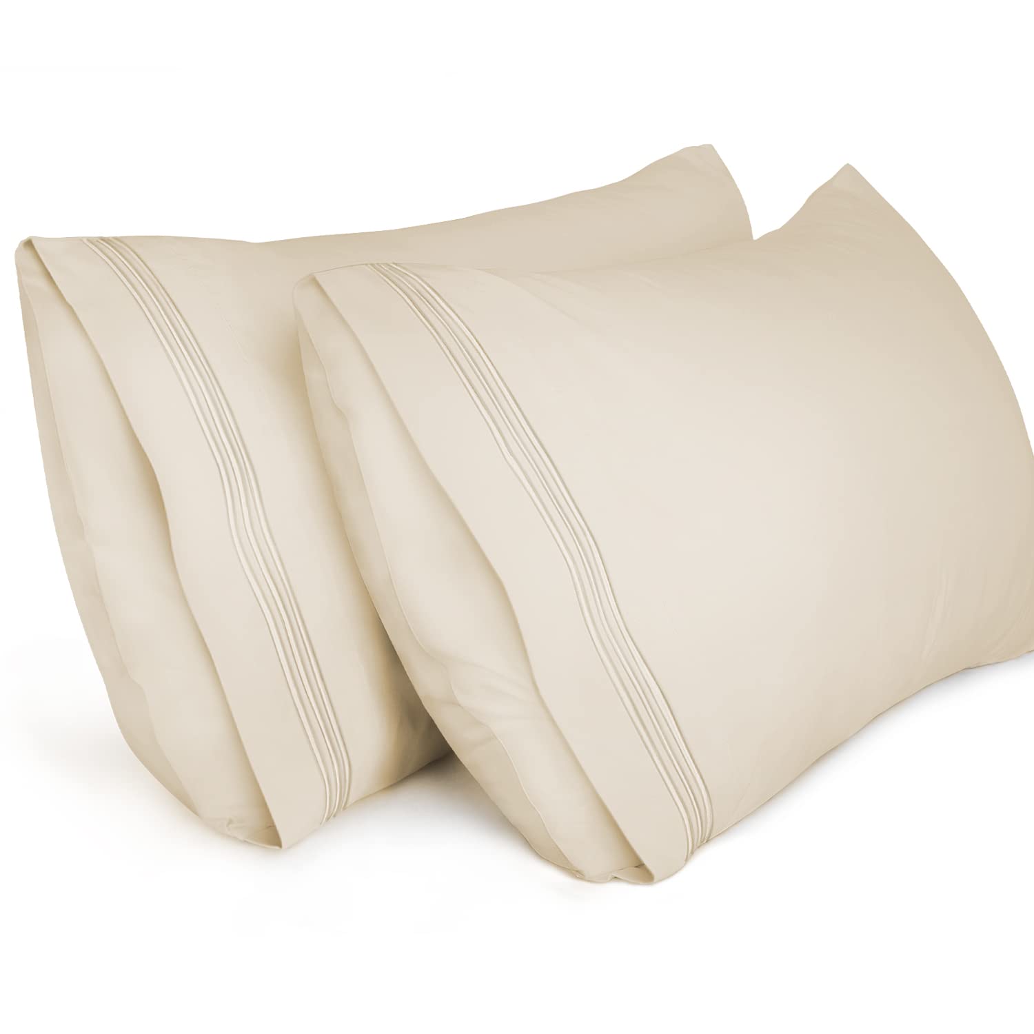 Lirex Extra Large Pillow Cases 2 Pack,1800 Thread Count Embroidered Soft Brushed Microfiber Pillowcases,Beige