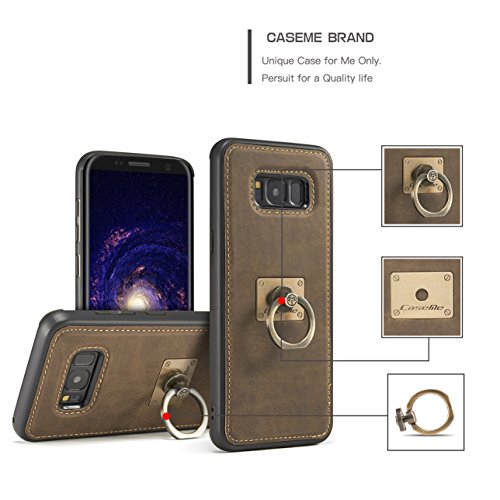 Galaxy S8 Plus Case,AKHVRS Premium Leather Protective Case,Detachable Metal Ring Buckle Bracket With 360 Rotating Ring Grip Holder Stand for Samsung Galaxy S8 Plus - Coffee