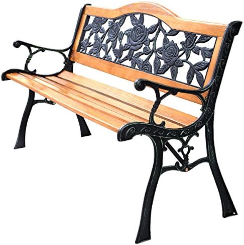 New Hardwood Patio Park Garden Bench Porch Path Chair Furniture Cast Iron