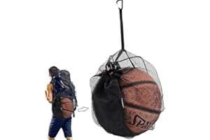 Basketball Bag Ball Bag Drawstring Mesh Basketball Storage Net Bag Multi-Sport Ball Bag - Includes Clip-On Ball Holder for Ba