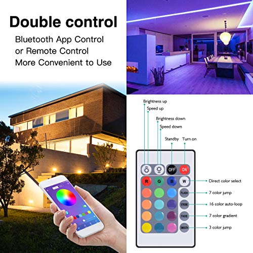 L8star LED Color Changing Rope 32.8ft(10m) SMD 5050 Light Strips with Bluetooth Controller Sync to Music Apply for TV, Bedroom, Party and Home Decoration, RGB+White