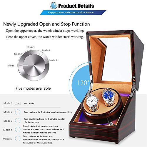NEWTRY Automatic Watch Winder Double Watches Winder Boxes with Blue Light Quiet Motor for