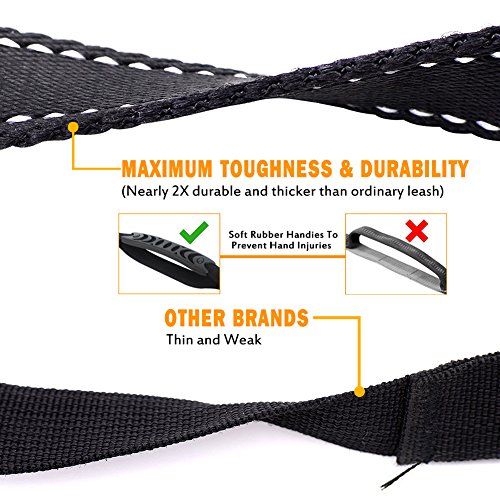 Heavy Duty Dog Leash Especially for Large Dogs Up to 150lbs, 6 Ft Reflective Dog Walking Training Shock Absorbing Bungee Leash with Car Seat Belt Buckle, 2 Padded Traffic Handle for Extra Control - Thumbnail 5