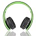 PowerLocus Wireless Bluetooth Over-Ear Stereo Foldable Headphones, Wired Headsets Rechargeable with Built-in Microphone for iPhone, Samsung, LG, iPad (Black/Green)