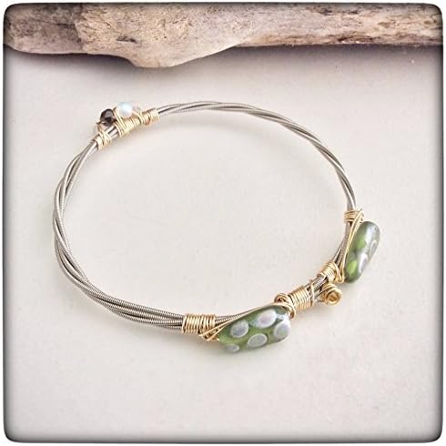 Musically Inspired Wire Wrapped Guitar String Bangle Bracelet - Czech Crystal - Collectable - Stackable - Vegan - Eco Friendly - Ready to ship