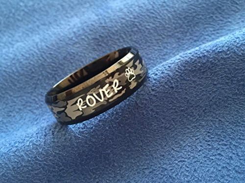 enames2uPersonalized Hand Stamped Ring~Black Camouflage Ring~Camo Ring~Comfort Fit Stainless Steel~Any Name or Names~Initials~Hand Engraved Name Ring