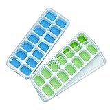 CATWALK Silicone Ice Cube Trays 2 Pack with Removable Lids, 28 Ice Cubes Molds Easy-Release Stackable LFGB/FDA Approved BPA-free Ice Cube Tray Set