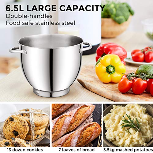 Robot Pâtissier Multifonctions de Cuisine, PHISINIC 6.5L 1800W Puissant, Métalique, Mixeur Batteur sur Scole, avec Batteur, Fouet, Crochet Pétrin (Noir)