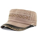 THE HAT DEPOT 200H5148 Cotton Leather Accent Cadet Hat With Metal Beads (Brown)