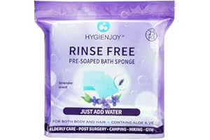 Hygienjoy Body Wipes for Adults Bath Sponges No Rinse -SINGLE USE Shower Wipe - DRY and SOAP INFUSED -Sturdy and No residue,for elderly care,post surgury,camping &GYM,Lavender Scent