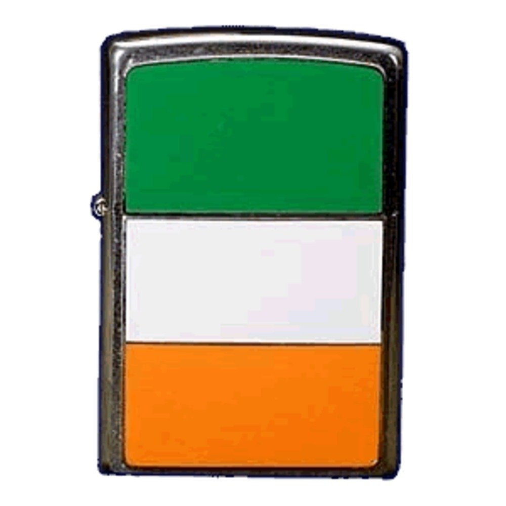 Zippo Windproof Lighter - Ireland - Brushed Chrome, Colour Image - Refillable, Lifetime Use - Adjustable Flame - Gift Box - Metal Construction - Made in USA