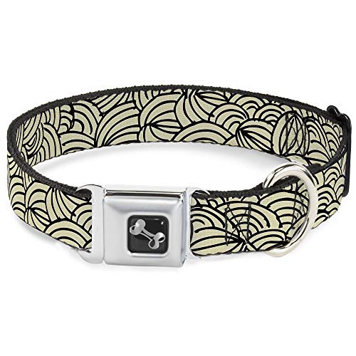 Dog Collar Seatbelt Buckle Doodle1 Cream Black 15 to 26 Inches 1.0 Inch Wide